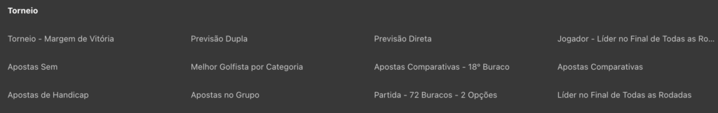 Mercados de Apostas para apostar no Golfe 