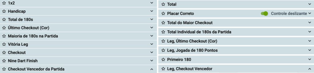 Os Mercados de Apostas para apostar em Dardos